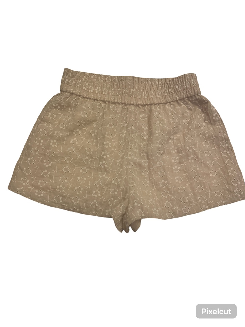 Zara Beige Eyelet High-Waist Shorts